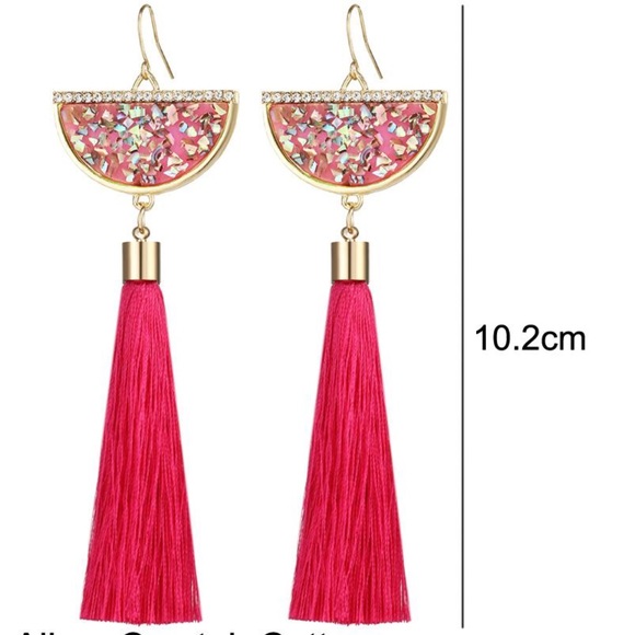 White Bohemian Crystal Tassel Earring - Picture 3 of 3